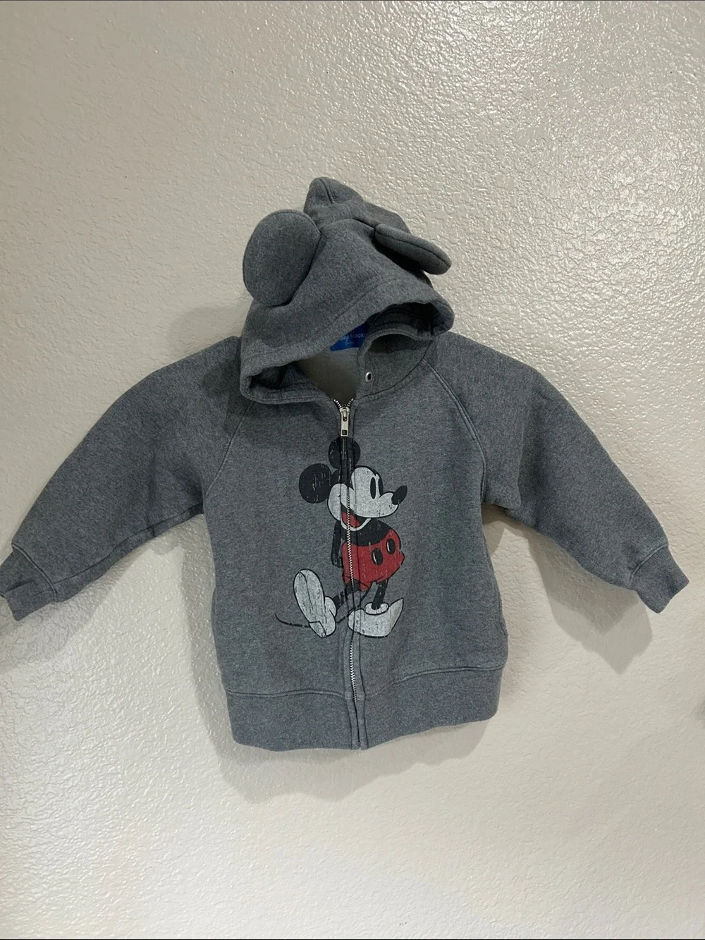 Disney Gray Mickey Mouse Zip-Up Hoodie Hood Ears Sz 110(4T-5T) Casual TC0718